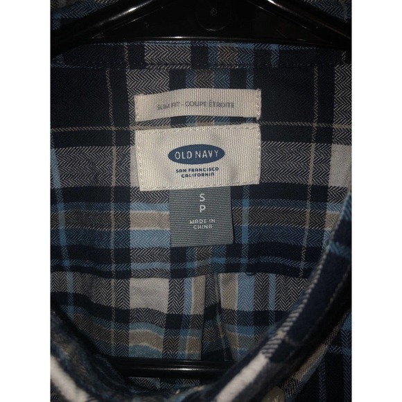 Old Navy Men's Blue White Gray Plaid Shirt Button Down Front Slim Fit Size Small - Picture 3 of 5